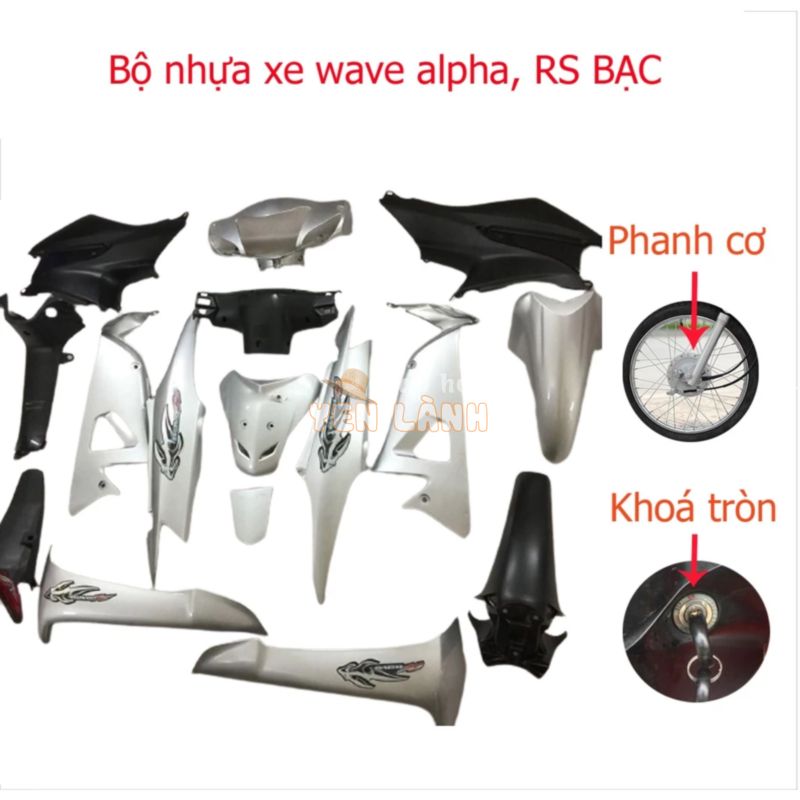 Bộ dàn áo xe Wave RS – wave alpha – wave s100 – Phanh cơ , khóa tròn – Nhựa nguyên sinh ABS màu Bạc Đời 2006-2016