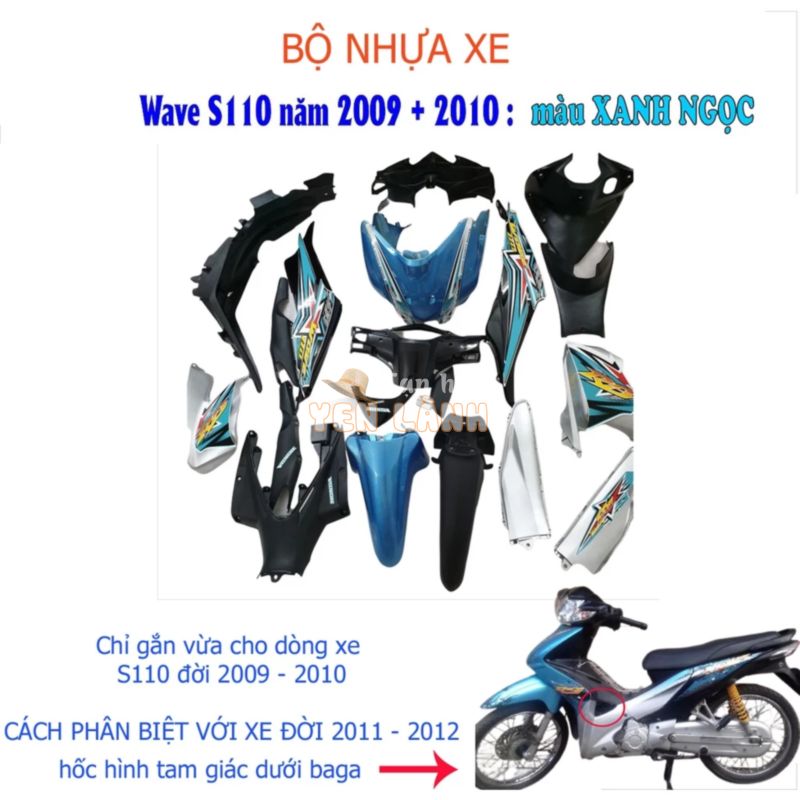 Bộ dàn áo xe WAVE S110 – RS110  màu xanh  ngọc đời 2009-2010