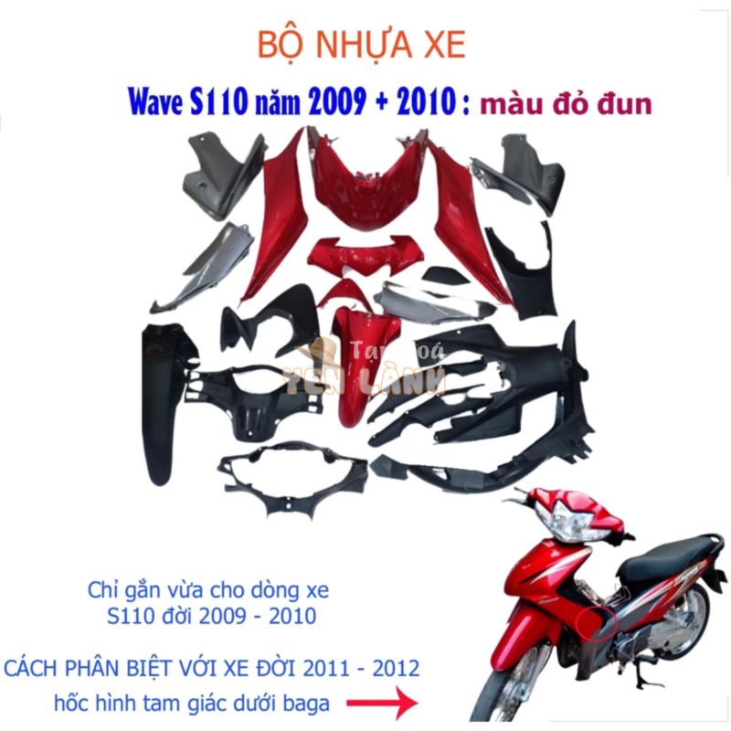 Bộ dàn áo xe WAVE S110 – RS110 màu Đỏ đời 2009 đến 2010, nhựa ABS nguyên sinh