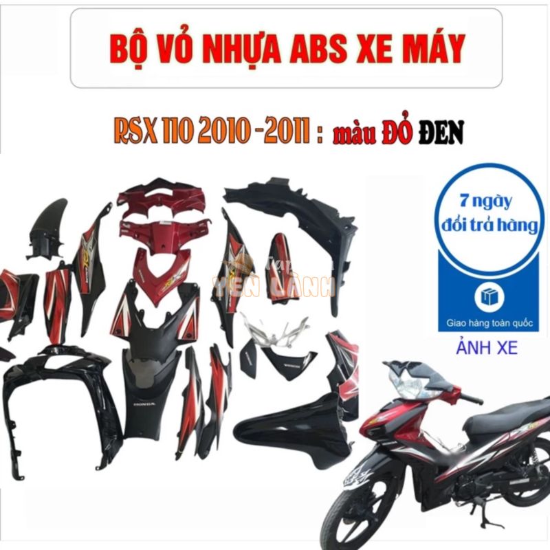 [TẶNG LUÔN CẢ TEM & ỐC NÈ !] Bộ dàn áo xe Wave RSX 110 đời từ 2008 đến 2012 – Màu Đen Đỏ- A548