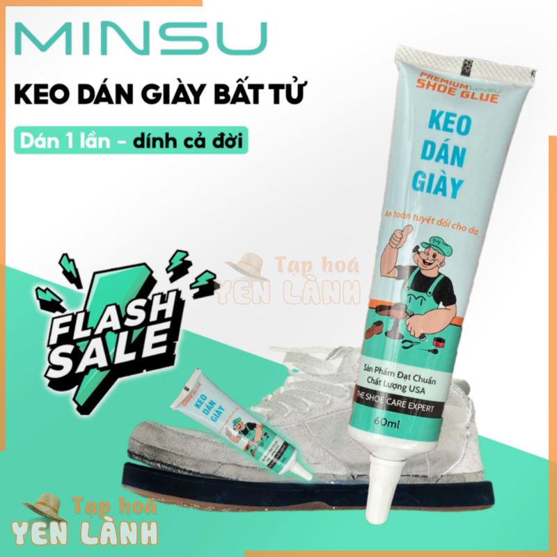 Keo dán giày dép bất tử trong suốt dùng nhiệt siêu dính chắc minsu 60ml, sửa giầy da, thể thao, đá bóng, sneaker bị rách