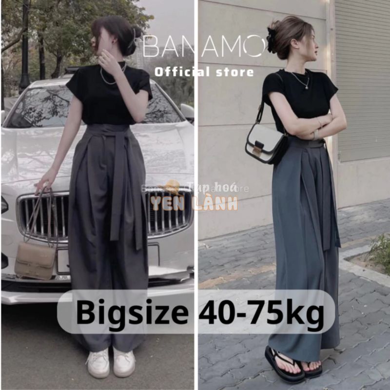 Quần ống rộng nữ Banamo Fashion sớ suông buộc dây nơ chất tuyết mưa 9312