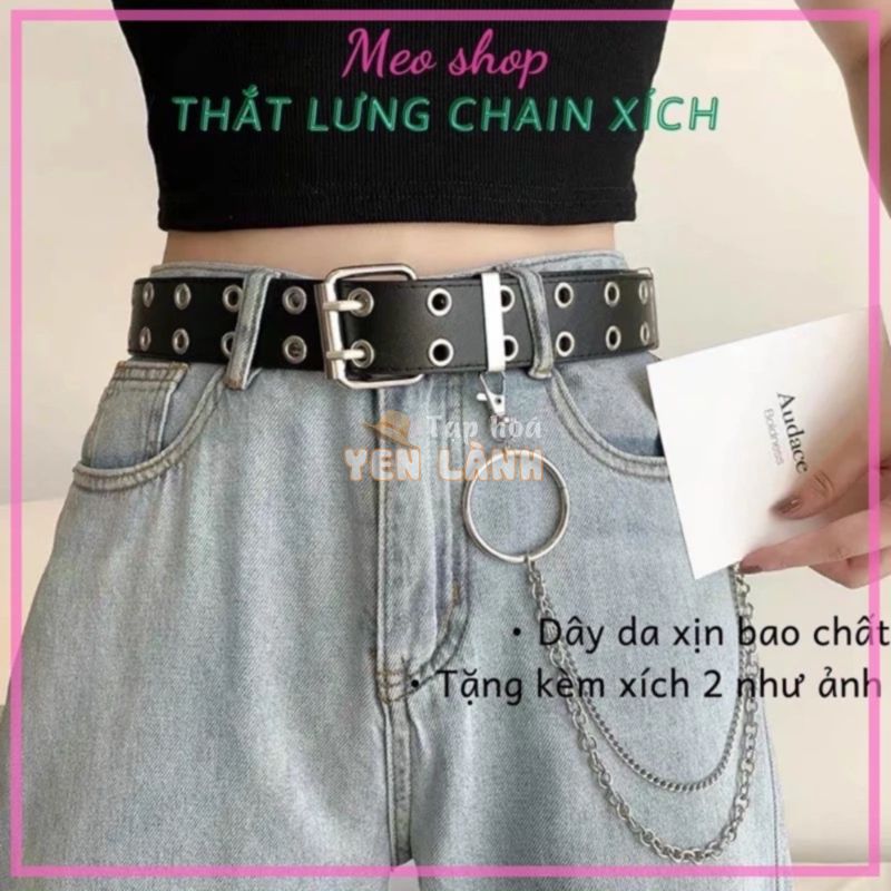 Dây thắt lưng CHAIN xích 2 hàng khoen lỗ TL007 – Dây nịt xích nam nữ nhiều lỗ khoen Thắt lưng dây xích treo quần