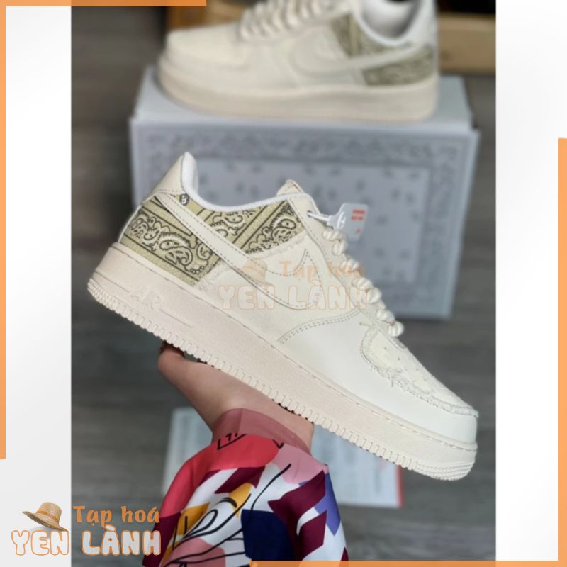 Giày Sneaker Air Force 1 Dây Thừng, Giày Af1 Thổ Cẩm Travis BigBag 2 Màu Đen – Be Bản Cao Cấp Full Bill Box