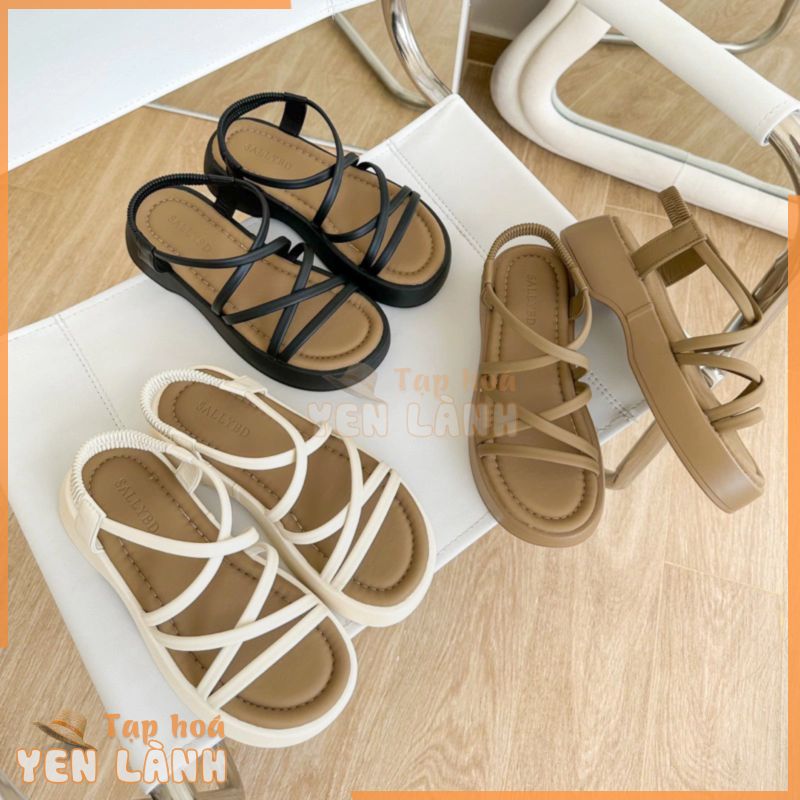 Giày sandal dây mảnh đế bằng Shoes Paradise da mềm quai thun chắc chắn, giày bánh mì cao 5p, đế PU màu đen, trắng 513