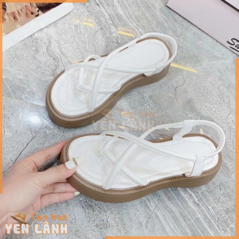 Giày Sandal nữ xỏ ngón 4 dây đan mút hậu chun đế PU cao 4P siêu êm