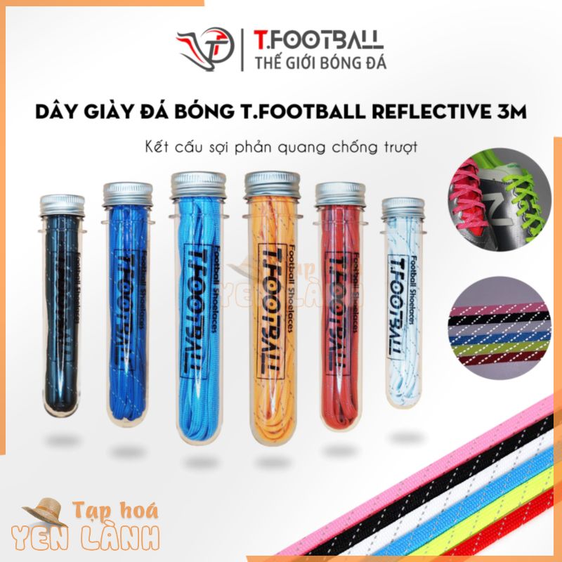 Dây Giày Đá Bóng 5mm T.FOOTBALL Reflective 3M Phản Quang Chuống Tuột Có Hộp Đi Kèm