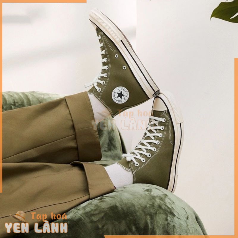 Giày vải canvas cao màu xanh quân sự Converse thập niên 1970 buộc dây giày thể thao sinh viên đế cao su Unisex (mua chính xác hơn theo Real cm)