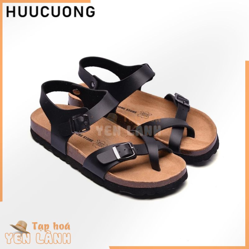 Giày Sandal Unisex HuuCuong xỏ ngón đen đế trấu handmade