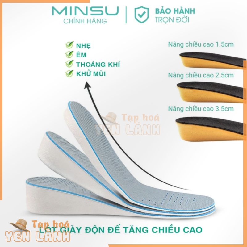 Lót Giày Thể Thao Sneaker Độn Đế Tăng Chiều Cao Nam Nữ MINSU M5501 Khử Mùi Thoáng Khí Chống Hôi Chân