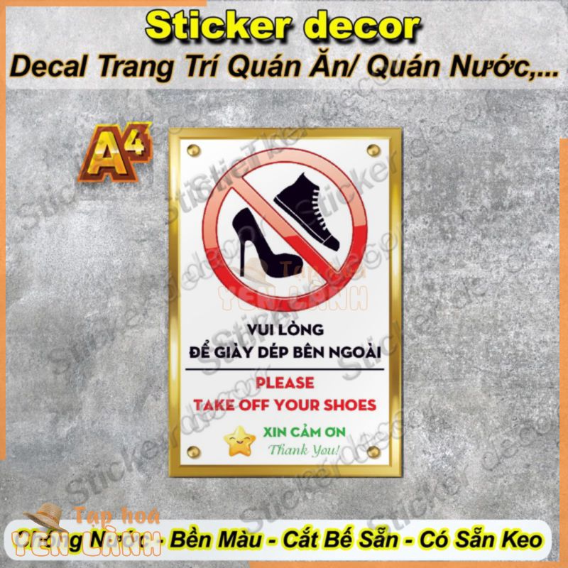 Decal BIỂN BÁO Để Giày dép Bên Ngoài Kháng Nước, Dán Kính, Tường, Tủ chống nước