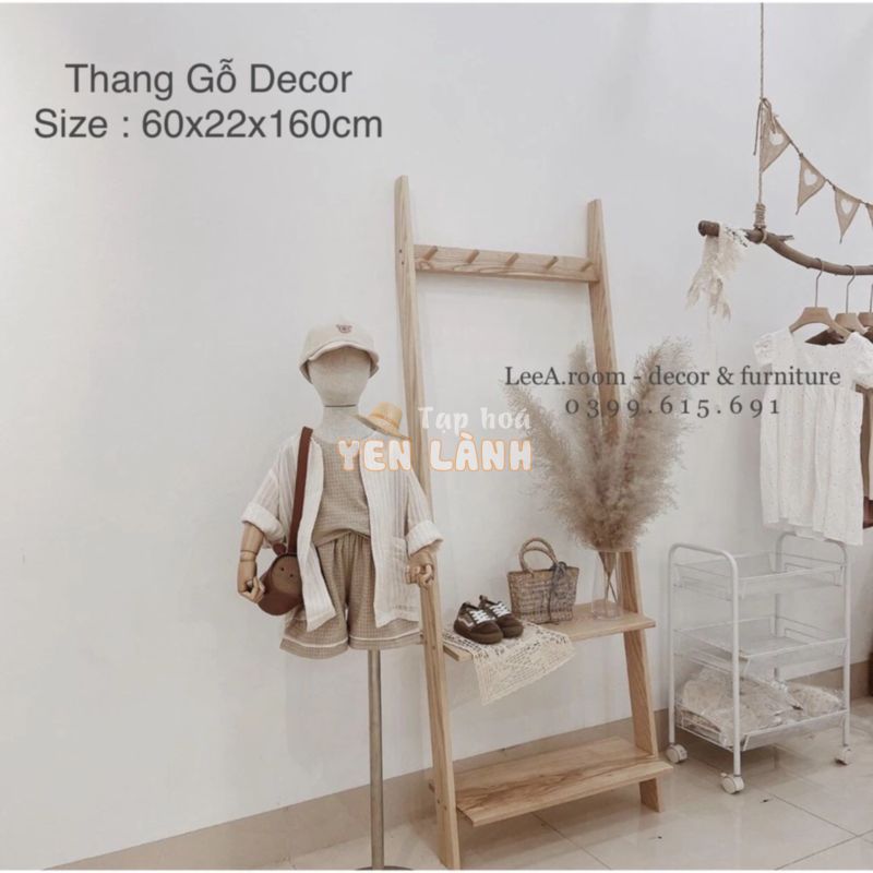 THANG GỖ DỰA TƯỜNG TREO QUẦN ÁO, PHỤ KIỆN CHỤP HÌNH, DECOR SHOP (ẢNH THẬT, CÓ SẴN)