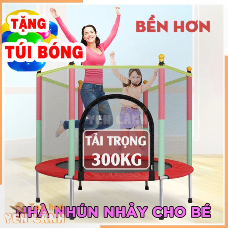 [Tặng Lưới Bảo Vệ + Túi Bóng] Nhà nhảy nhún ,Nhà bóng trẻ em lò xo lục giác có lan can, Đệm nhún có Bạt Quây