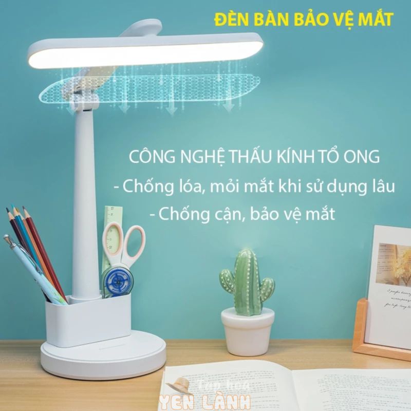 Đèn Bàn Học Chống cận bảo vệ mắt, Đèn led thân đế tròn có hộp bút