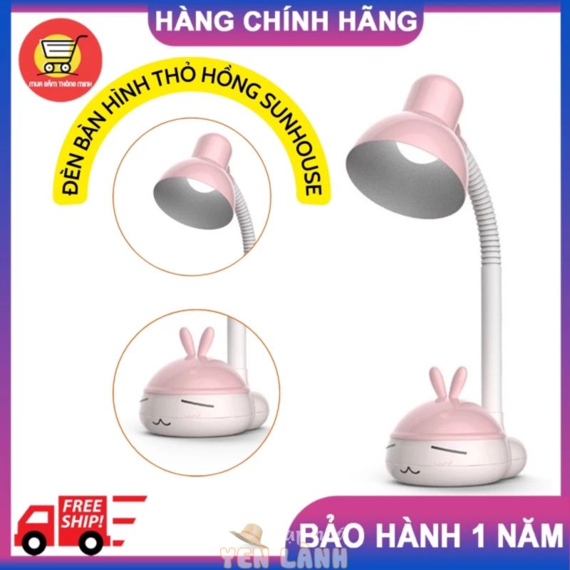 Đèn Bàn Chống Cận Sunhouse SHE-16LED-A6, Đèn Bàn Học Sinh Hình Thỏ Hồng Đáng Yêu, Hàng Chính Hãng, Có Kèm Bóng Đèn