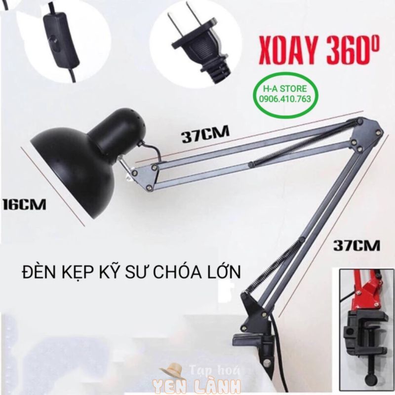 Đèn kẹp bàn học kỹ sư chóa lớn xoay 360 độ kèm bóng led 10w