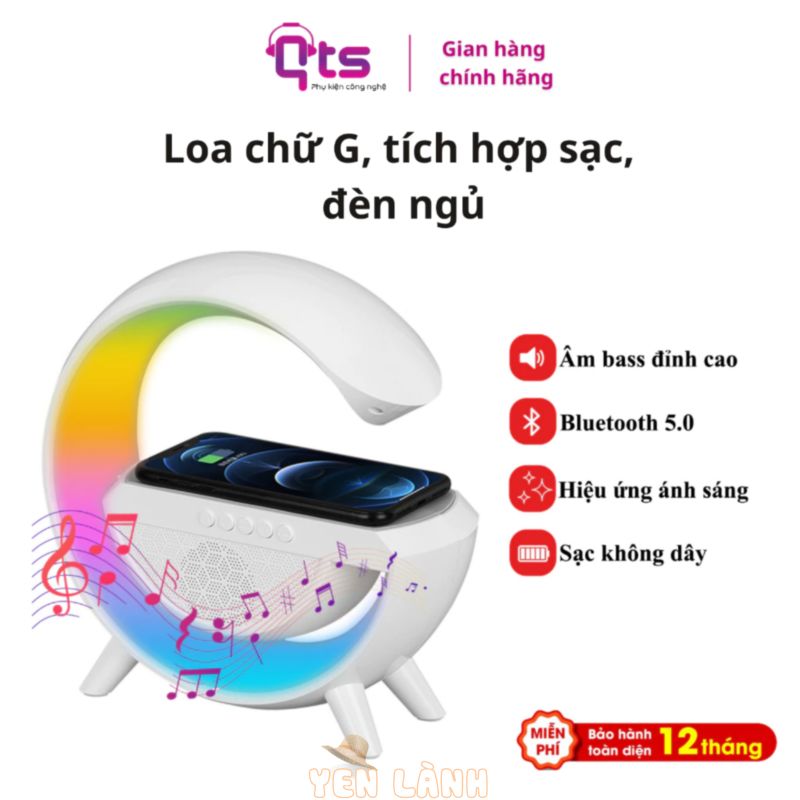 Loa bluetooth chữ G Cao Cấp, Chính Hãng QTS, Tích Hợp Nghe Nhạc, Sạc Không Dây, Đèn Led Ngủ RGB, Decor Bàn Làm Việc