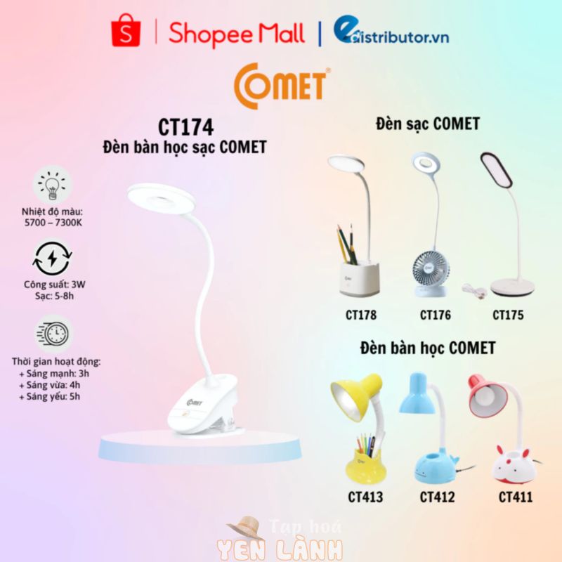 Đèn bàn sạc Led CT174/CT175/CT176/CT178 – Đèn bàn học CT411/CT412/CT413 COMET – Hàng chính hãng