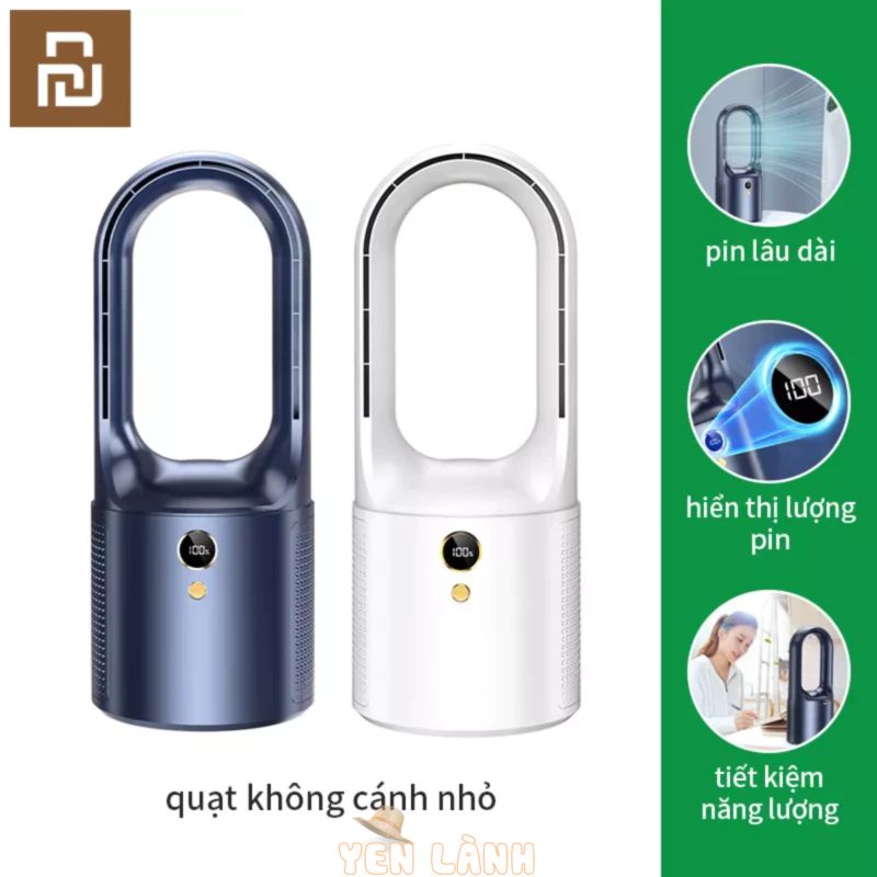 Youpin Quạt tích điện mini để bàn không cánh làm mát cực êm có đèn LED 6 cấp độ gió