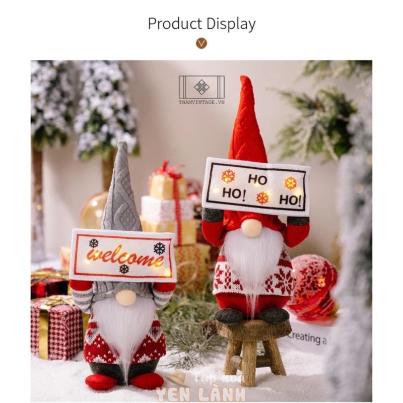 Ông già Noel THẢM VINTAGE handmade để bàn – có đèn