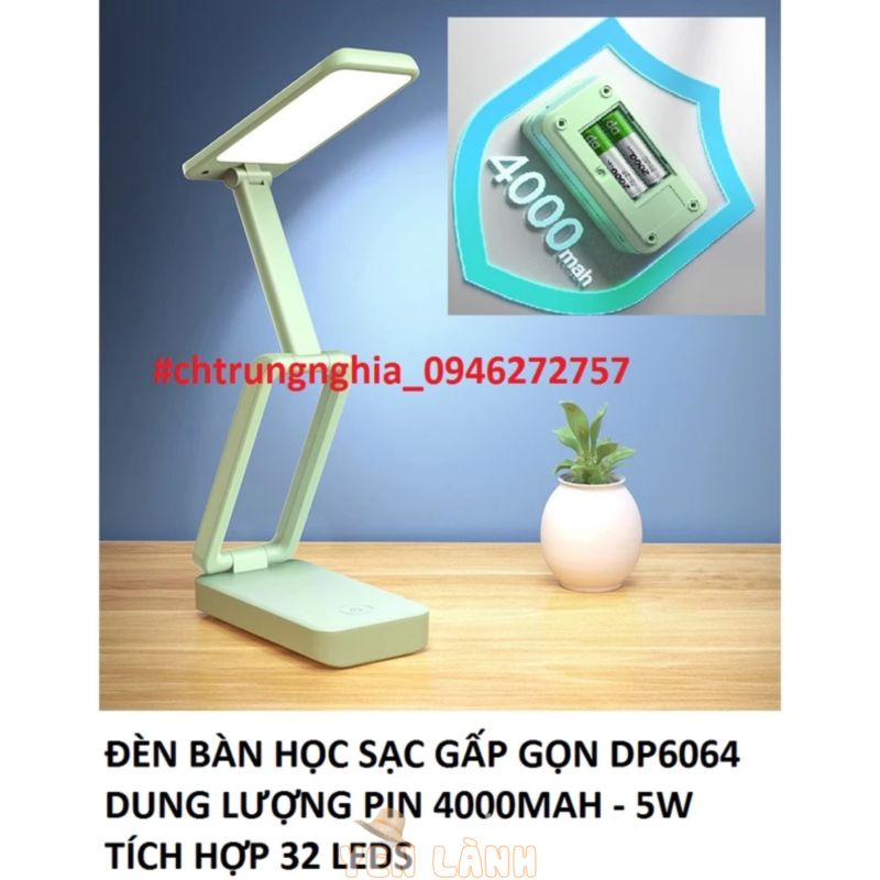 ĐÈN BÀN HỌC SẠC GẤP GỌN PIN 4000MAH 5W 32LEDS 2 MÀU ÁNH SÁNG – DP6068/6064