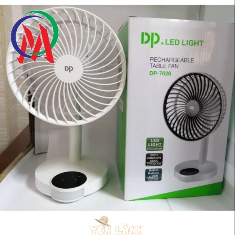 QUẠT SẠC TÍCH ĐIỆN + Quạt DP 7626 + Quạt kiêm ĐÈN LED để bàn DP-7626  SIÊU MÁT – CẢM ỨNG.