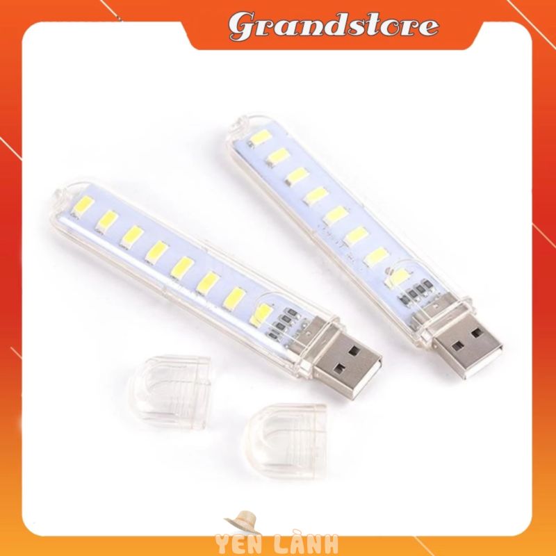 Đèn led USB mini 8 bóng ánh sáng trắng, vàng siêu sáng cắm máy tính laptop, sạc dự phòng, để bàn học, đọc sách, làm việc