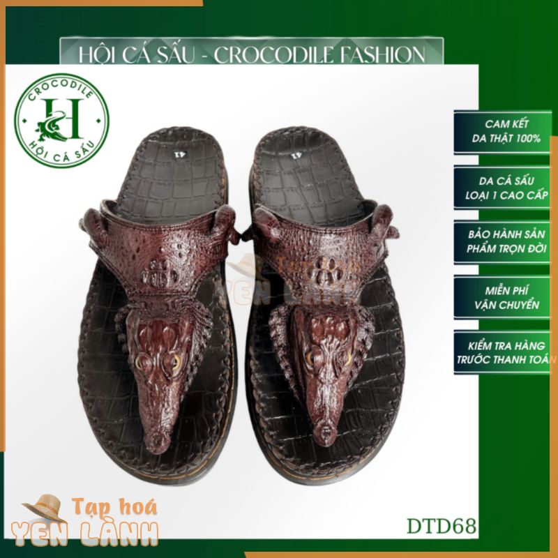 Dép nam quai kẹp cá sấu HỘI CÁ SẤU CROCODILE DTD68, đế kép tăng chiều cao khâu viền thủ công đi êm chân, BH 5 năm