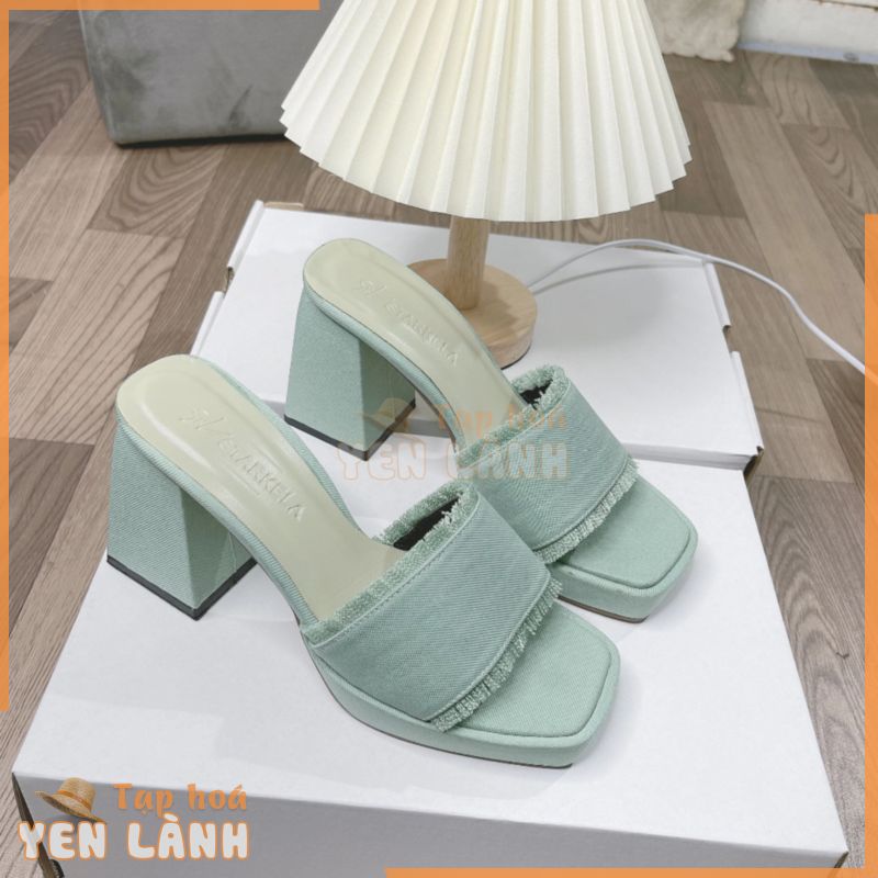 [SIZE 35-39] Dép Cao Gót Trơn Quai Ngang 10 Phân, Guốc Nữ Cao Gót 10cm Đế Vuông Kiểu Dáng Đơn Giản