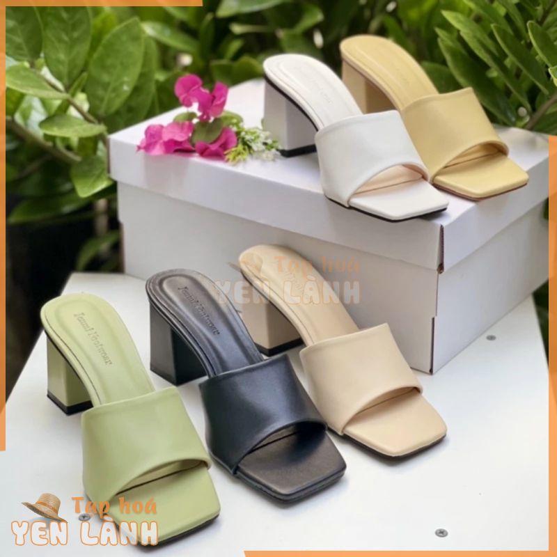 [SIZE 35-42] Dép Cao Gót 7 Phân Quai Ngang, Guốc Nữ Đế Vuông 7cm Bigsize Trung Niên