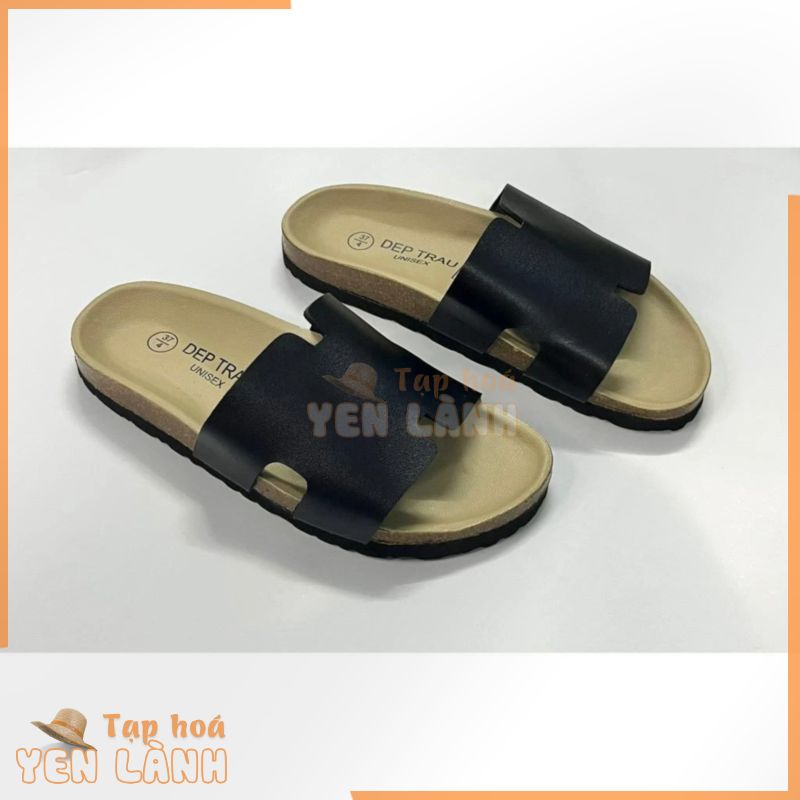 Dép Đế Trấu Birken Quai Chữ H Unisex Màu Đen