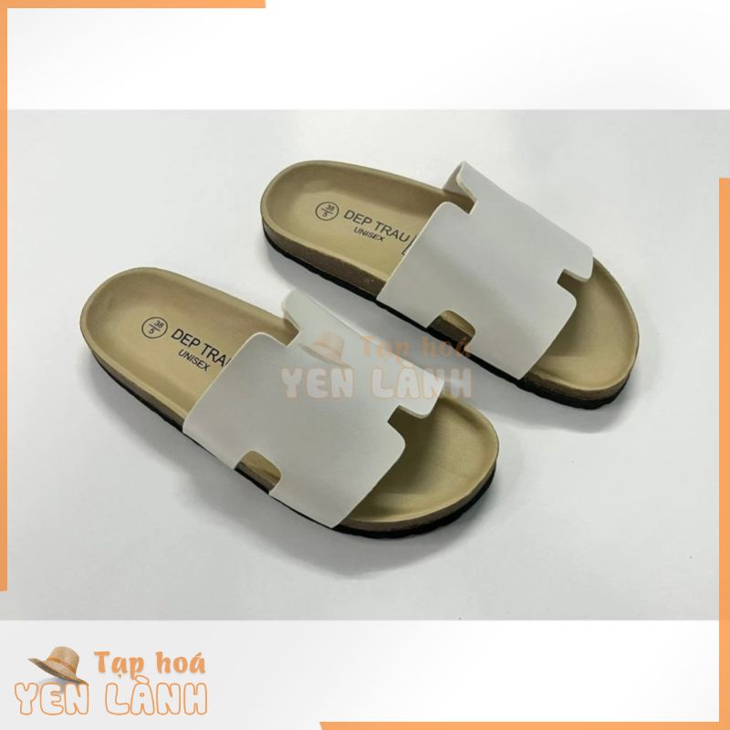 Dép Đế Trấu Birken Quai Chữ H Unisex Màu Trắng