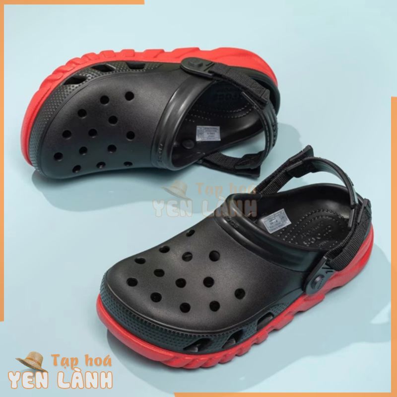 DÉP SỤC CROCS DUET MAX II SPORT CLOG MÀU ĐEN ĐẾ ĐỎ CHO CẢ NAM VÀ NỮ TẶNG KÈM JIBITZ GẮN DÉP