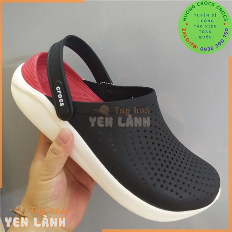 DÉP SỤC CROCS LITERIDE MÀU ĐEN LÓT ĐỎ ĐẾ TRẮNG CHO CẢ NAM VÀ NỮ