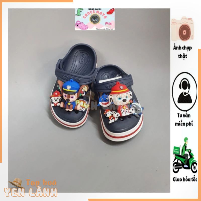 (Tặng 12 Sticker) Dép Sục Crocs Baya Màu Xanh Than+ Sticker Chó Đỏ Xanh Cho Bé Trai . Sản Phẩm Cao Cấp, Nhựa Không Mùi