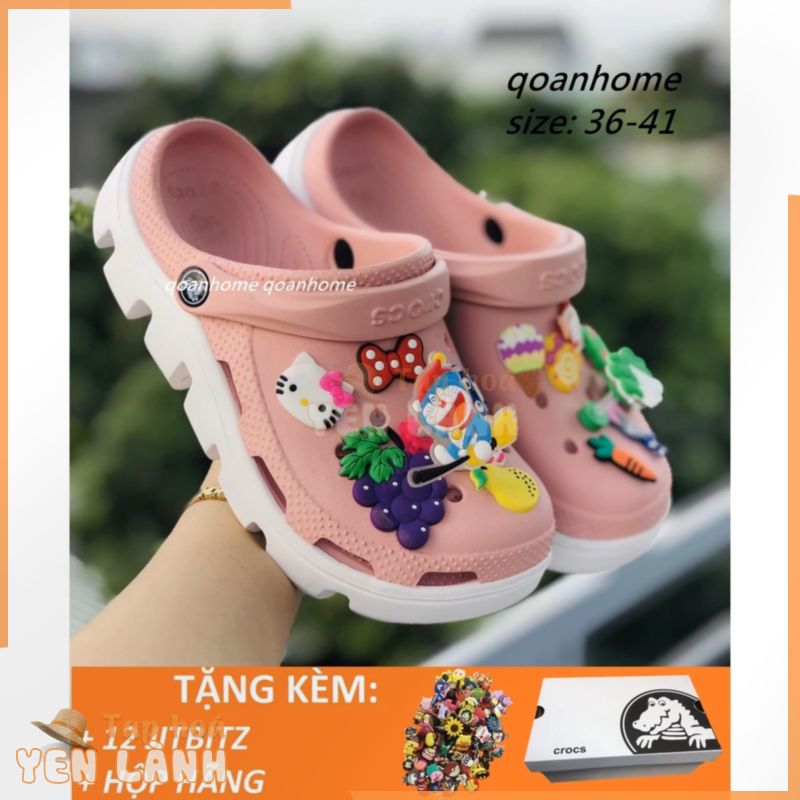 DÉP CÁ SẤU CROCS HỒNG ĐẾ TRẮNG size 35 36 37 38 39 40 tặng 12 sicker