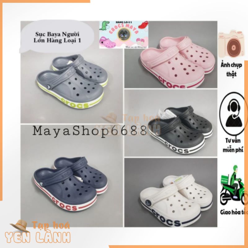 (Hàng Loại 1-Tặng 12 Sticker) Dép Sục Crocs Baya Cho Người Lớn Có Viền, Quai Ngang, Hàng Cao Cấp, Nhựa Không Mùi.