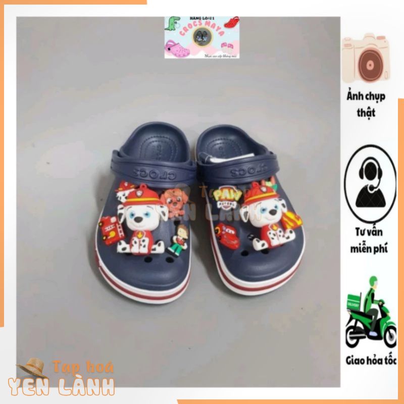 (Tặng 12 sticker)Dép Sục Crocs Baya Cho Bé Trai Màu Xanh Than+Chó Đỏ.Sản Phẩm Cao Cấp, Nhựa Không Mùi.Trống Trơn Trượt