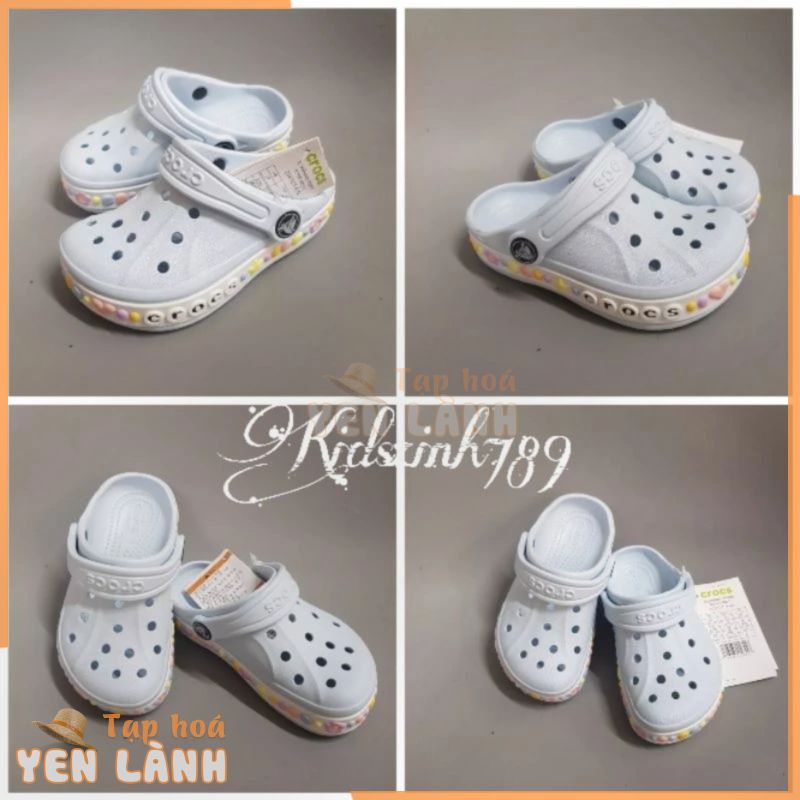 ( Tặng 10 sticker)Dép Sục Crocs Baya Màu Xanh Viền Hoa Cho Bé Gái. Hàng Xuất Cao Cấp. Nhựa Không Mùi. Chất Mềm. Êm Chân.