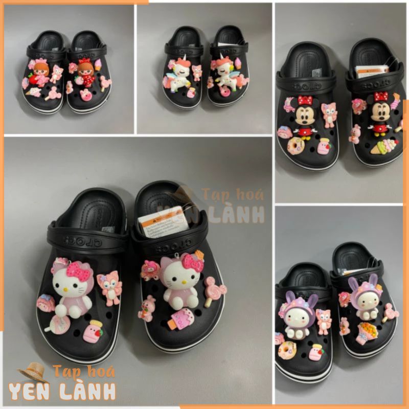 (Tặng 12 Sticker) Dép Sục Crocs Baya Đen + Sticker Víp Cho Bé Gái. Nhựa Cao Cấp. Không Trơn Trượt.