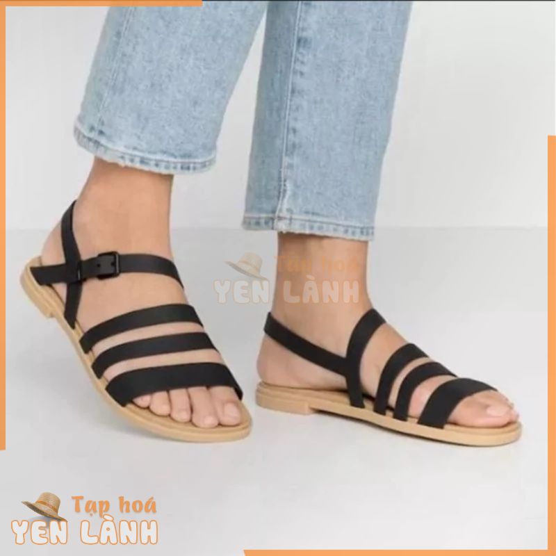 Dép nhựa Crocs quai cài, sandal đế bằng cao cấp đi mưa nhẹ, êm, bền, rẻ, đế chống trơn, màu đen, xanh, trắng, nâu