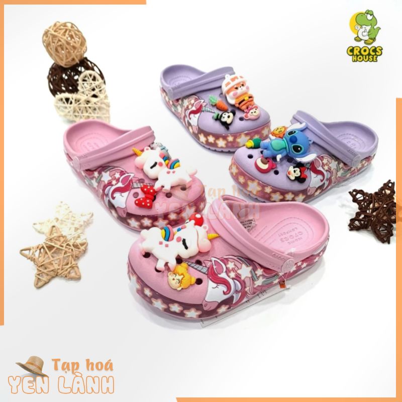 Dép sục crocs trẻ em họa tiết 3D unicorn tặng kèm stickers to và đá – Nhà Cá Sấu Đà Nẵng