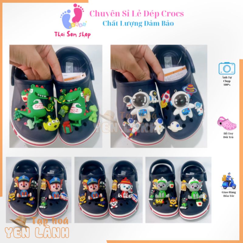 [Tặng 10 Sticker ] Dép Cross Baya cho bé Trai màu xanh Mix Charm to Sục Crocs Classic trẻ em, bé gái nam nữ người lớn