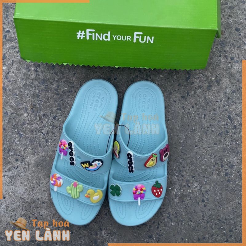 Dép crocs 2 quai xanh mint tặng sticker