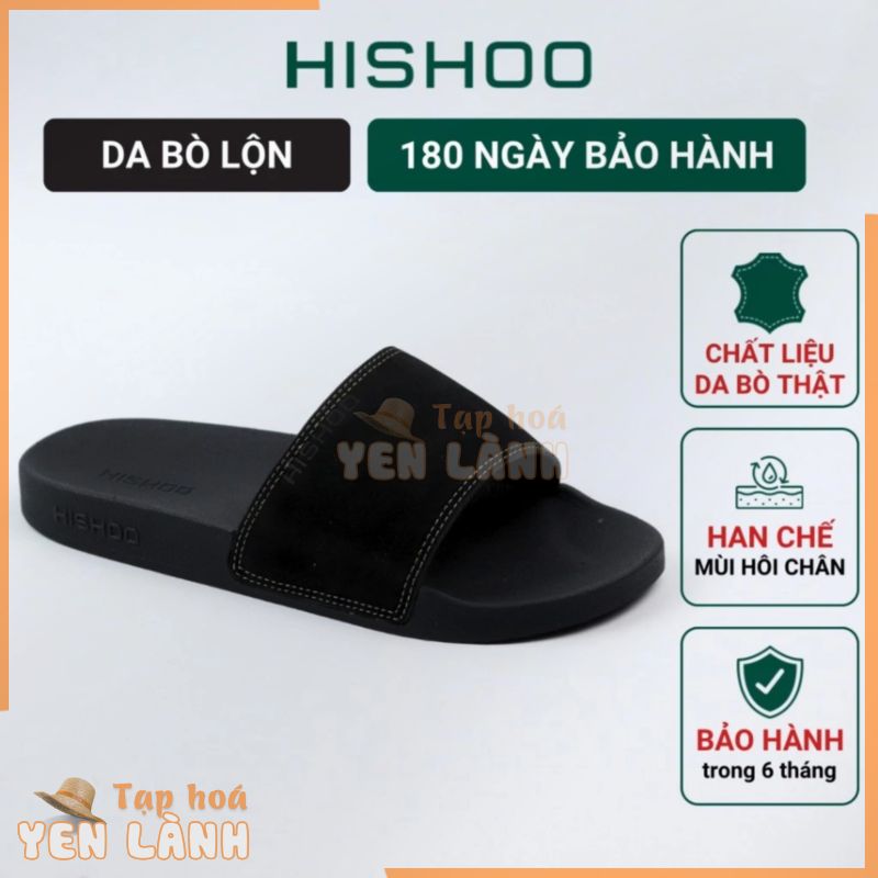 Dép quai ngang slipper BIG SIZE da bò thật siêu nhẹ HISHOO đen cao cấp thời trang size 35-46 U088