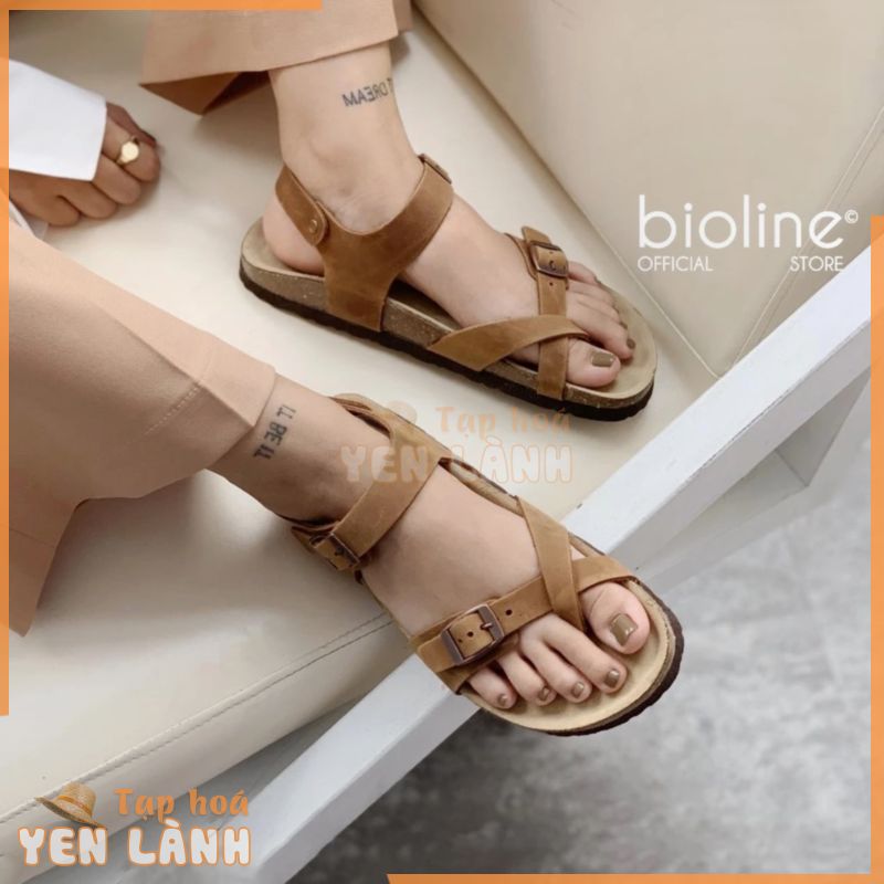 [DA BÒ THẬT] DK14-Dép Sandal đế trấu da bò quai chéo, xăng đan học sinh xỏ ngón chính hãng BIOLINE