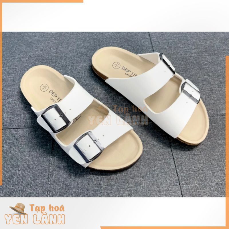 Dép đế trấu Birken nam nữ unisex quai 2 khóa trắng