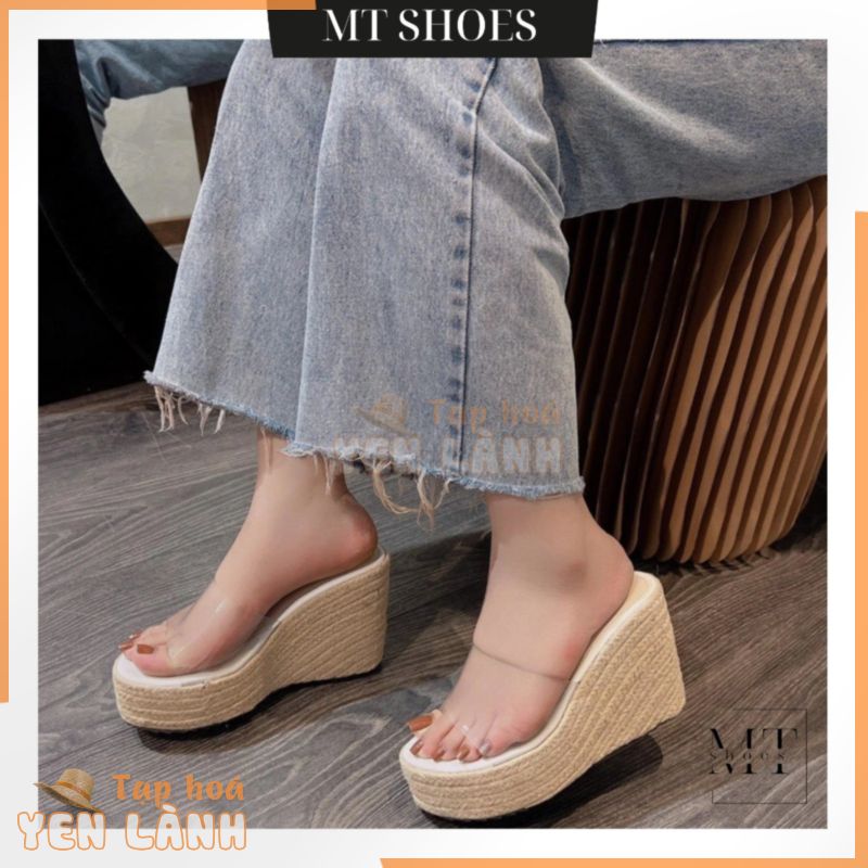 Dép xuồng cói quai mica trong suốt cao 10cm quai mềm form chuẩn đẹp siêu tôn dáng Dép nữ đế xuồng cói MT Shoes