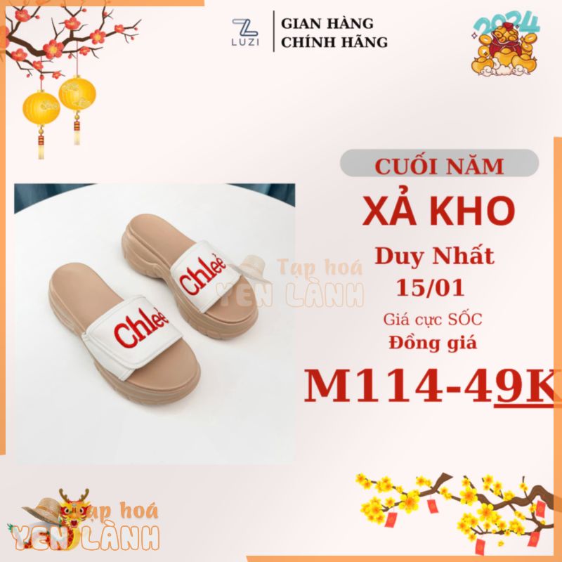 Dép nữ bánh mì quai ngang chữ chlee đế cao 3p quai xé dán chữ thêu, dép quai ngang học sinh cấp 3 đi học M114