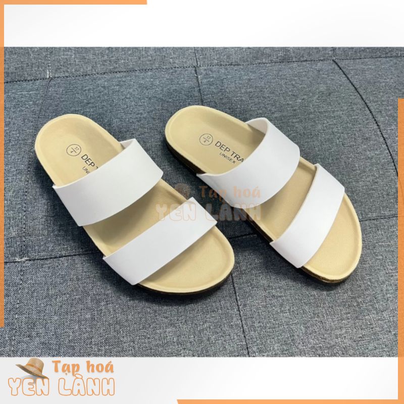 Dép đế trấu Birken nam nữ unisex hai quai ngang màu trắng